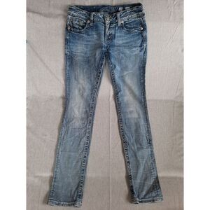 Miss Me Women 28 Skinny Crochet Embroidered‎ Pockets Blue Denim Jeans